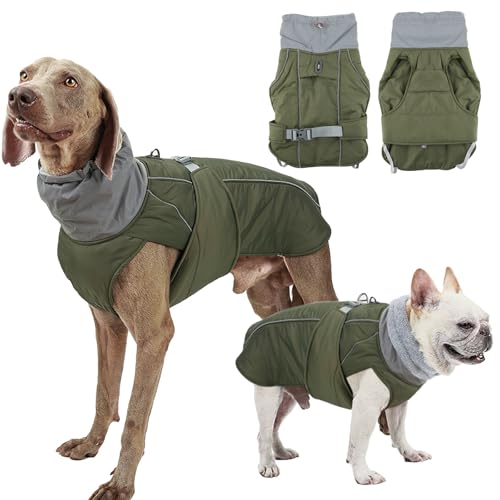 Kuscheliger Wintermantel für große Hunde - wasserabweisend, winddicht, reflektierend (Green, XL)
