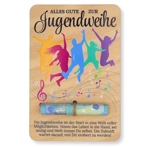 Handgemachte Geldgeschenkverpackung Jugendweihe 15 x 10 cm - Bunter Druck
