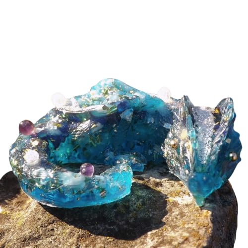 Schützender Orgonit Drache mit Amethyst, Bergkristall & Schneequartz, für Raumharmonie & Schutz.