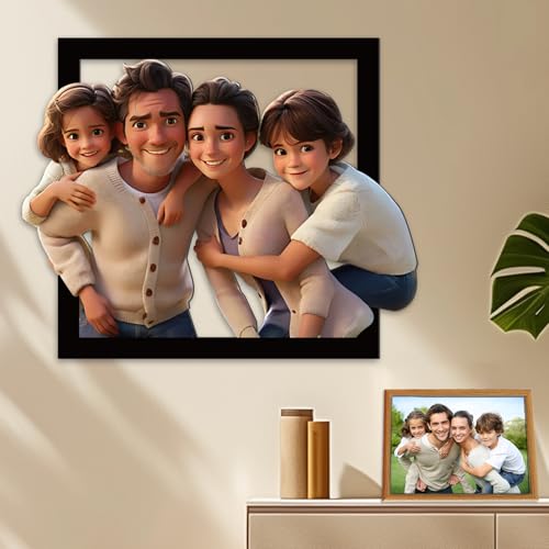 Personalisiertes 3D Cartoon Holzschild mit Familienfoto - Einzigartige Geschenkidee für Paare