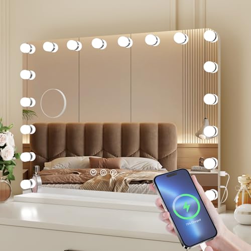 Erleuchte dein Gesicht: VOWNER Hollywood Schminkspiegel mit 18 LED, USB, 10x Lupe