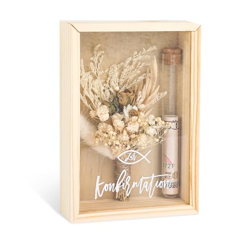 Kreative Geldgeschenke zur Konfirmation und Kommunion in stilvoller Geschenkbox mit Trockenblumen.