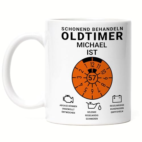 Personalisierte Tasse zum 57. Geburtstag - Lustiges Geschenk für Oldtimer-Fans!