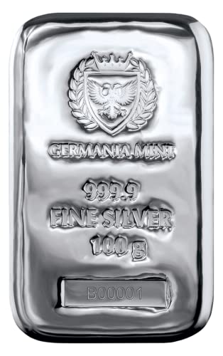 Hochwertiger 100g Silberbarren mit Zertifikat von Germania Mint und goldener Linde
