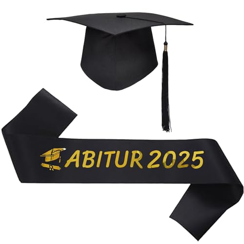 Schwarze Schärpe mit Absolventenhut - Perfekte Deko für Abiturfeiern 2025