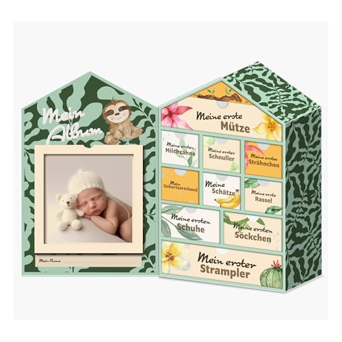 Süße Baby Erinnerungsbox: Schatztruhe für Geburt und Taufe mit 10 Fächern