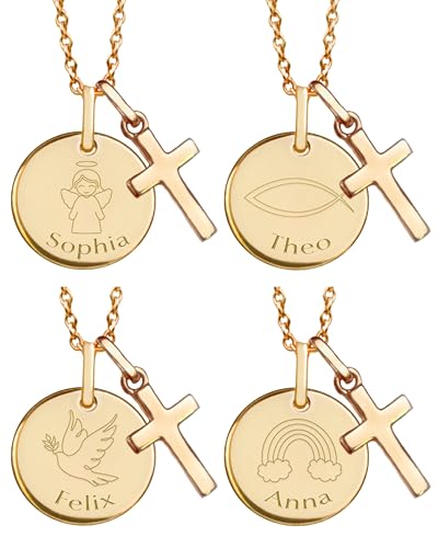 Originelle Namenskette zur Taufe mit Kreuzanhänger in vergoldetem Silber - perfektes Geschenk!