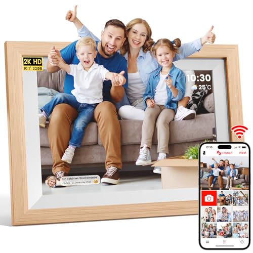 Modernster WLAN Bilderrahmen mit IPS-Touchscreen, Kalender und FRAMEO App, Eichenholz