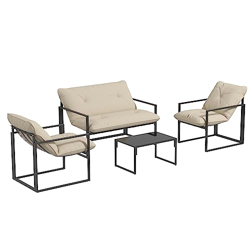 Stilvolles 4-Personen-Gartenmöbel-Set aus wetterfestem Stahl für Balkon und Terrasse