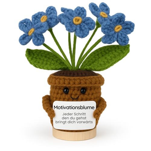 Handgefertigte gehäkelte Blume als Glücksbringer - Trostspender & Anti Stress (blau)