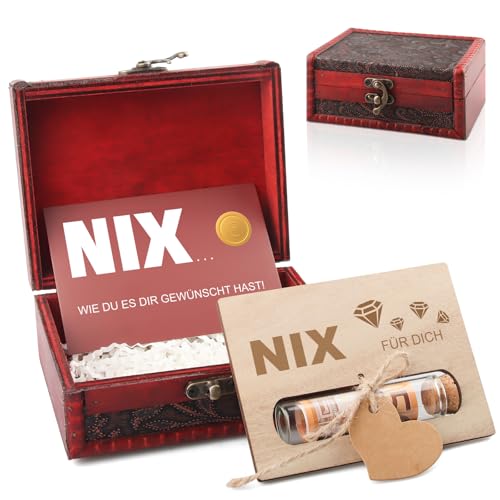 Lustige Geldgeschenk Verpackung: Holzschachtel mit Grußkarte - Perfektes Nix Geschenk für Geburtstag