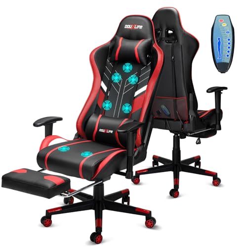 Ergonomischer Gaming Stuhl mit Massage, Fußstütze und verstellbarer Rückenlehne - ideal als Geschenk