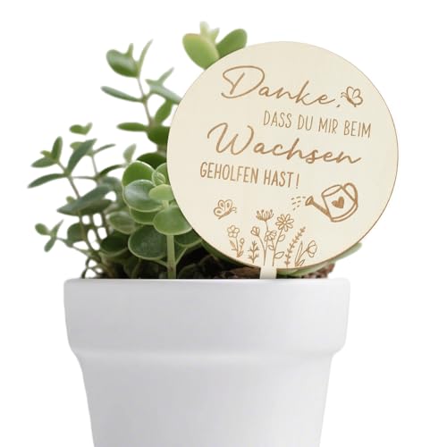 Origineller Holz Blumenstecker als Dank für Hilfe beim Wachsen - Abschiedsgeschenk für Erzieher