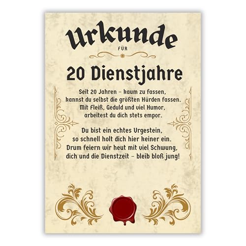 Feierliches Geschenk für 20-jähriges Dienstjubiläum: Palanemo Urkunde für Arbeitsjubiläum