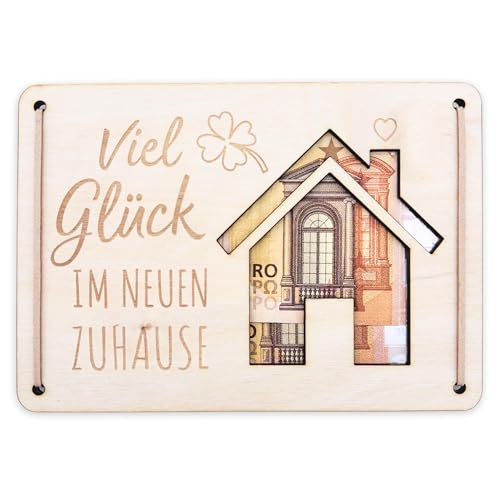 Personalisierte Geldgeschenkverpackung aus Holz für Einzug ins Haus - Einweihungsgeschenk