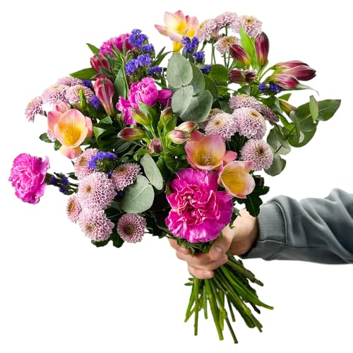 Bunter Blumenstrauß mit Chrysanthemen, Nelken, Inkalilien & Freesien | Frisch & farbenfroh
