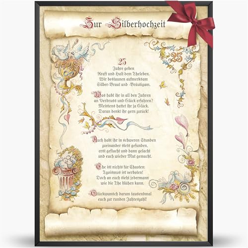 Originelle Geschenkidee: Staffelei mit Glückwunschkarte zur silbernen Hochzeit und Gedicht