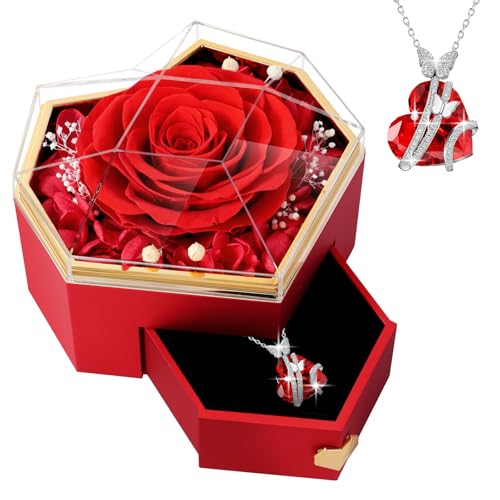 Verführerische Ewige Rose in edler Geschenkbox mit passender Kette - Perfekt für alle Anlässe!