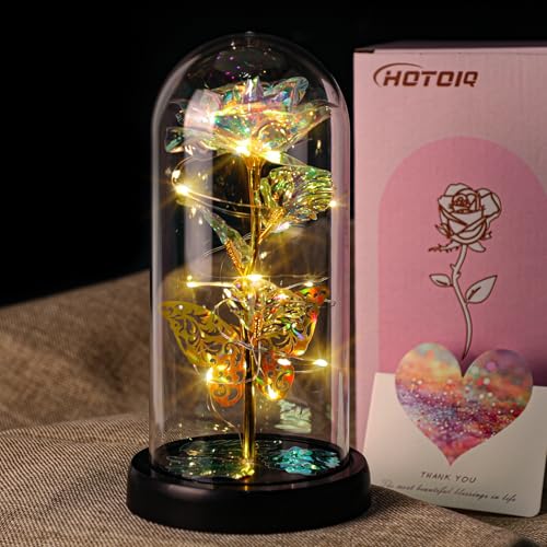 Konservierte Ewige Rose im Glas mit LED Licht - Perfektes Geschenk für Frauen