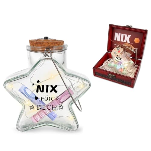 Personalisiertes LED-Geschenkset: Wunschflasche im Vintage-Stil mit Sternenlicht - Für alle, die nichts wollen!