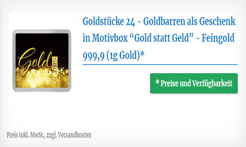 1g Goldbarren als Geschenkfür Mitarbeiter in Motivbox