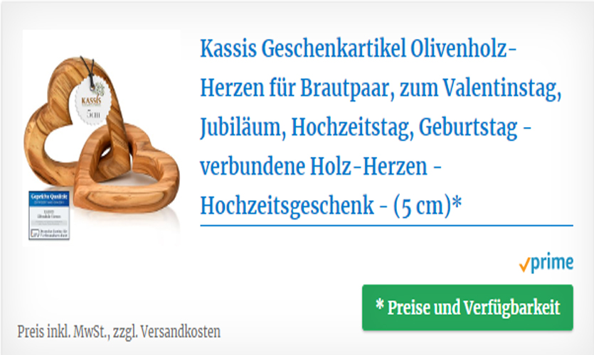 Geschenk zu Verlobung Olivenholz-Herzen für Verliebte