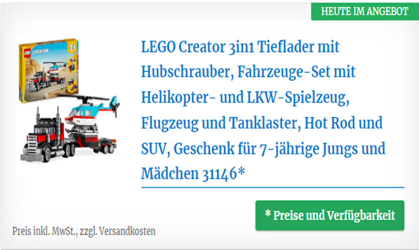 LEGO Creator 3in1 Tieflader mit Hubschrauber