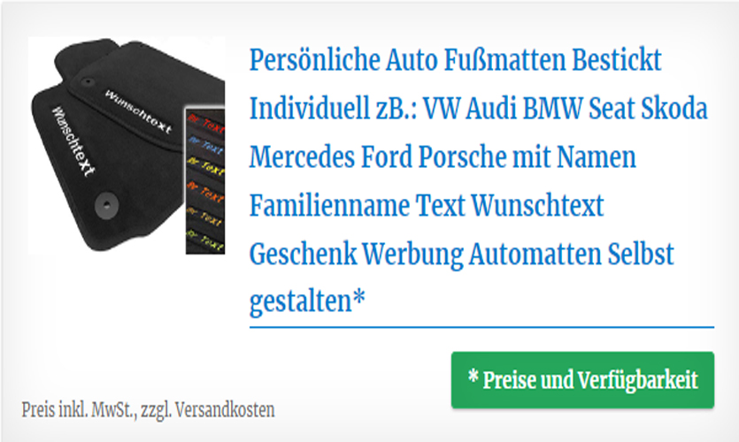 Persönliche Fußmatten fürs Auto mit Familienname und Wunschtext