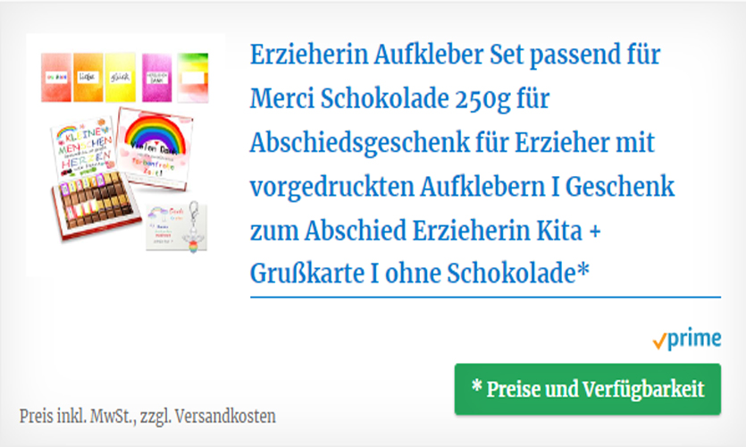 Vorgedruckten Aufklebern für Merci Schokolade - Abschiedsgeschenk für Erzieher