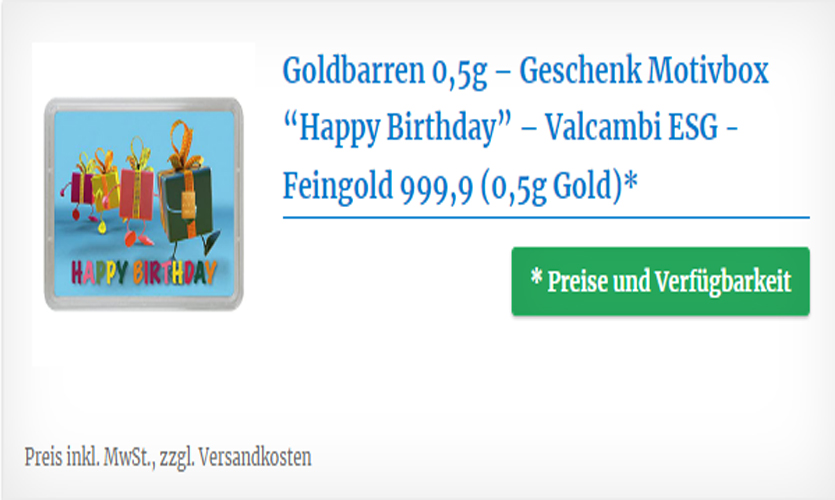 Goldbarren Geschenk Happy Birthday Motivbox