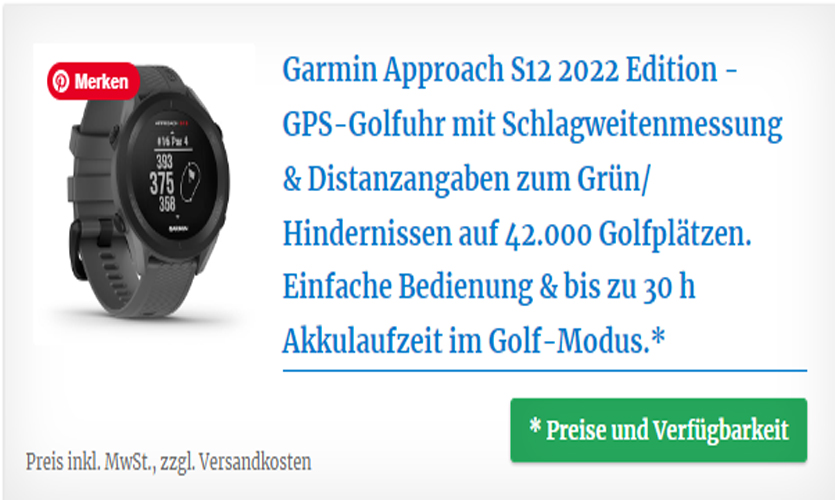 GPS-Golfuhr mit Schlagweitenmessung & Distanzangaben zum Grün