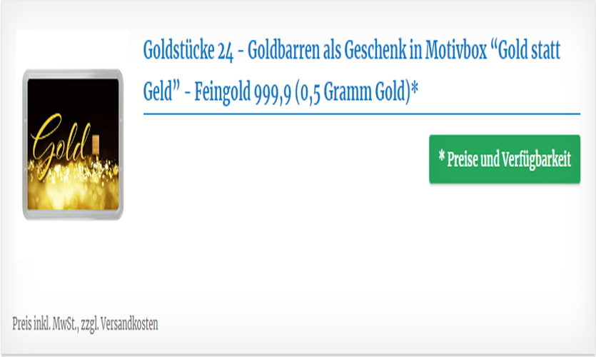 Goldstücke 24 - Goldbarren als Geschenk in Motivbox