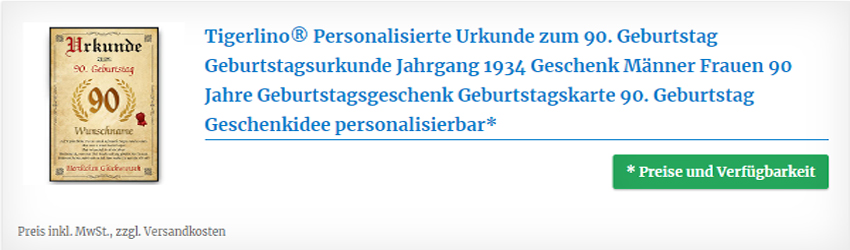 Personalisierte Urkunde zum 90. Geburtstag